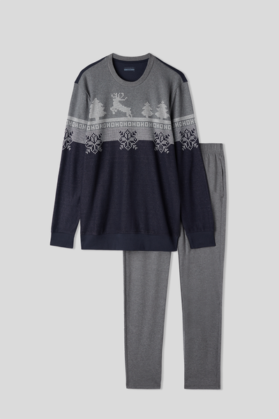 Full-Length Tricot Norwegian Pattern Trousers with Reindeer