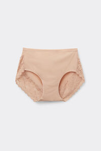 High-Waisted Microfibre and Lace Briefs