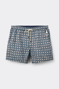 Reversible Swim Trunks with Multi-Coloured Blue Print