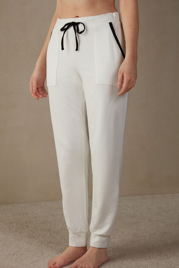 White Cocooning Cotton Fleece and Modal Trousers