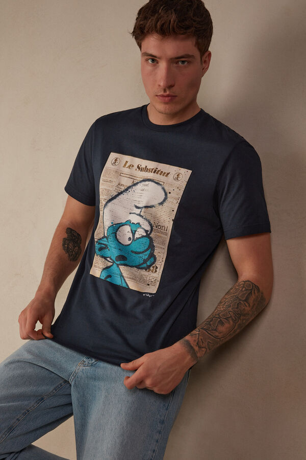 Camiseta de Los Pitufos en el Periódico de Algodón