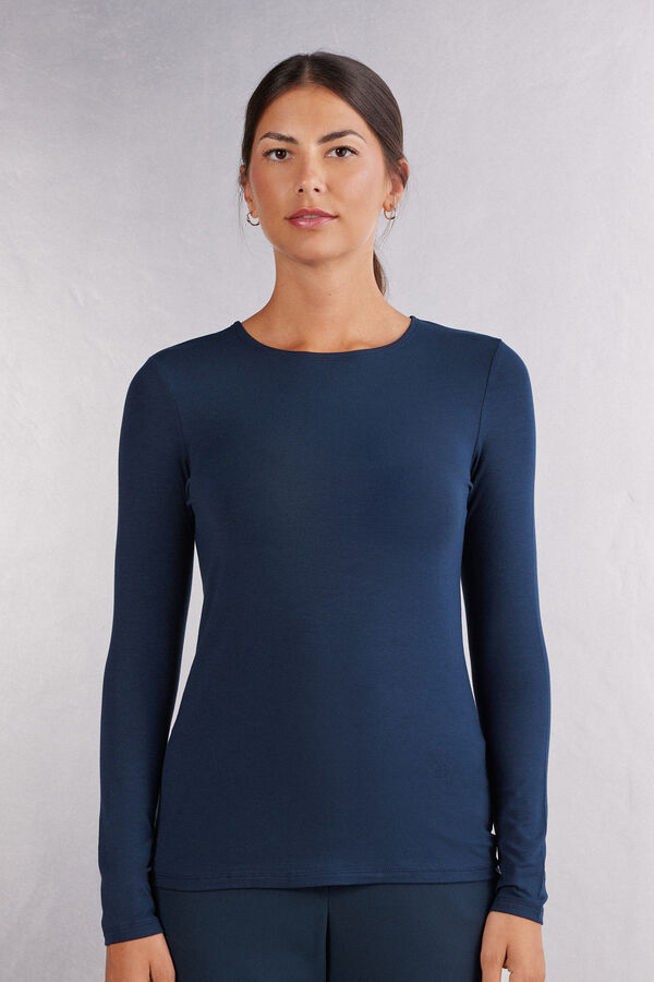 Long-Sleeved Round-Neck Micromodal Top
