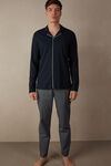 Cotton Ribbed Piqué Pattern Open Full-Length Pyjamas