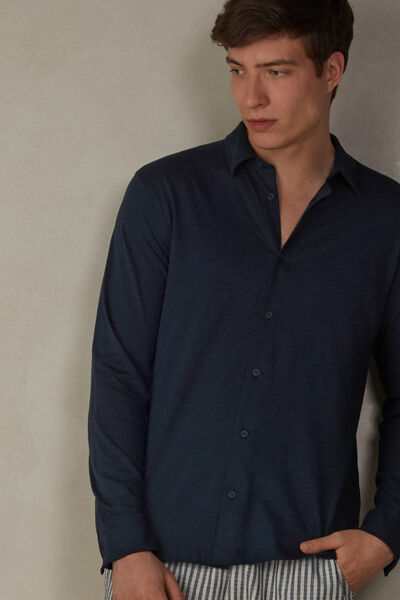 Long-Sleeved Slub Cotton Shirt