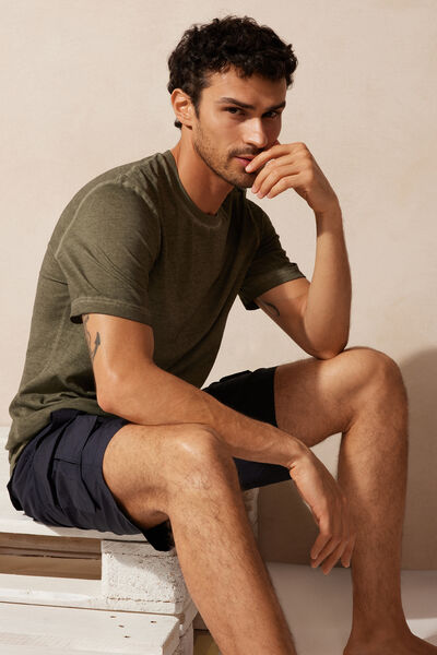 Oil Washed Short-Sleeved Cotton Top