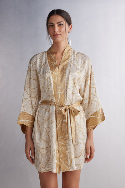 Neglijeu Tip Kimono din Satin Golden Hour