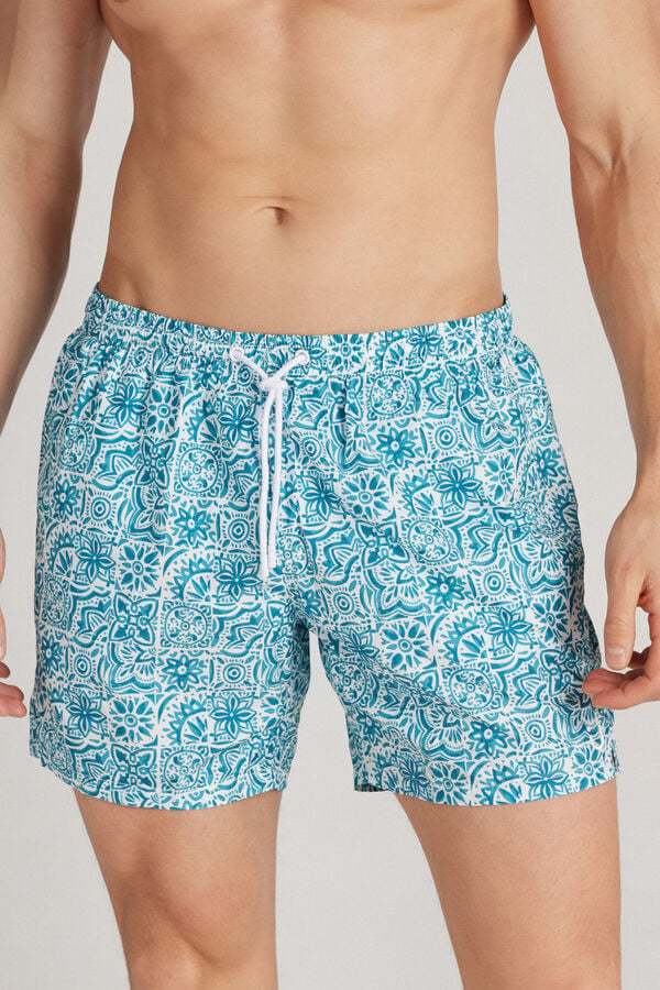 Swim Trunks with Small Maiolica Print