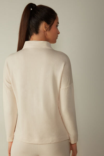 High-Neck Modal Fleece with Cashmere Top