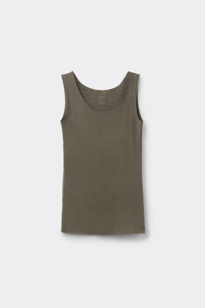 Round-Neck Raw-Cut Cotton Vest Top