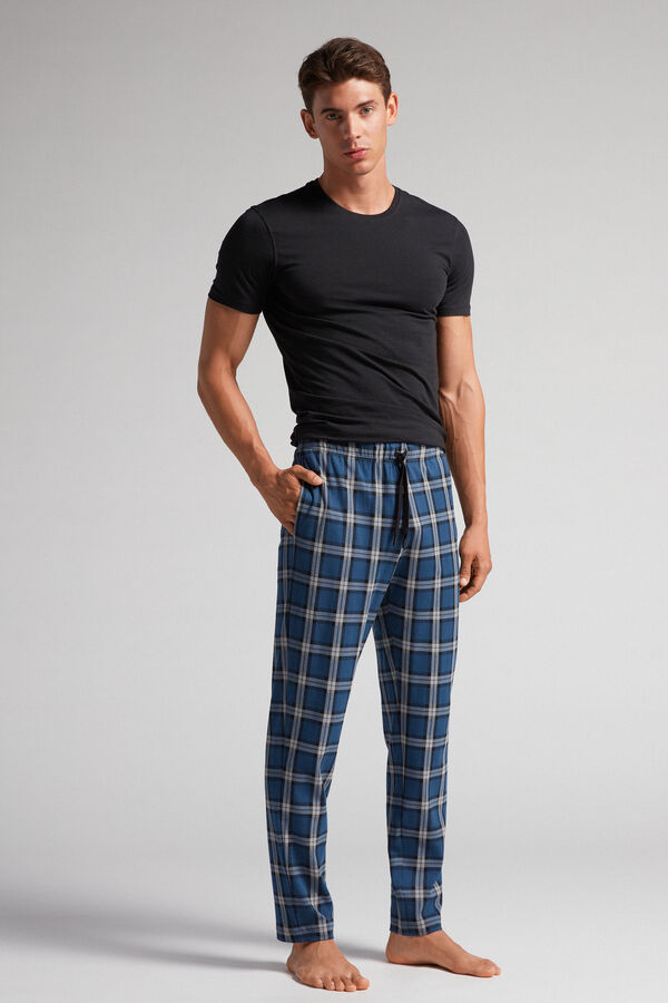 Blue/Black Pattern Cotton Full-Length Trousers