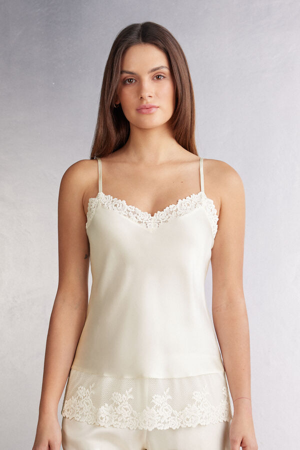 Pretty Flowers Silk Top with Spaghetti Straps