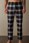 Long Pants in Brushed Cloth with Heathered Tartan Pattern