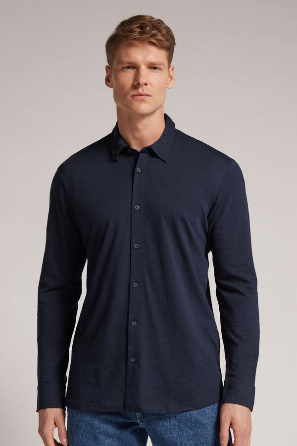 Long-Sleeved Slub Cotton Shirt