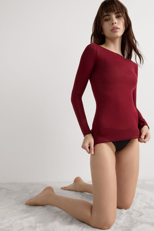 Maglia Manica Lunga in Modal con Cashmere e Scollo a Barchetta