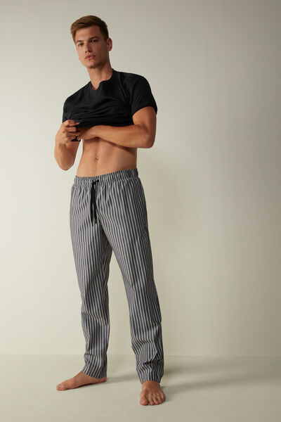 Grey Striped Cotton Trousers