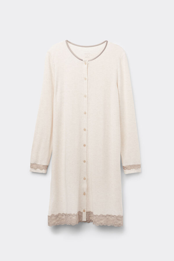 Button-Front Lace Detail Nightdress