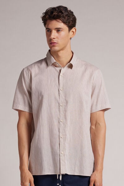 Camicia a Manica Corta in Lino e Cotone