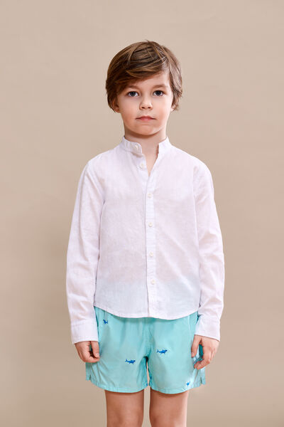 Camisa con Cuello Mao de Lino y Algodón para Niños