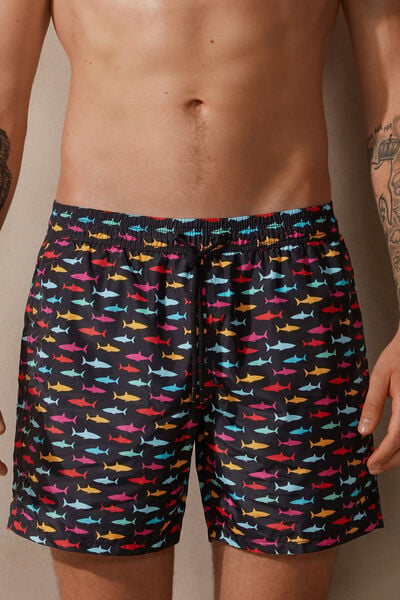 Tritone Swim Shorts with Multicolour Shark Print