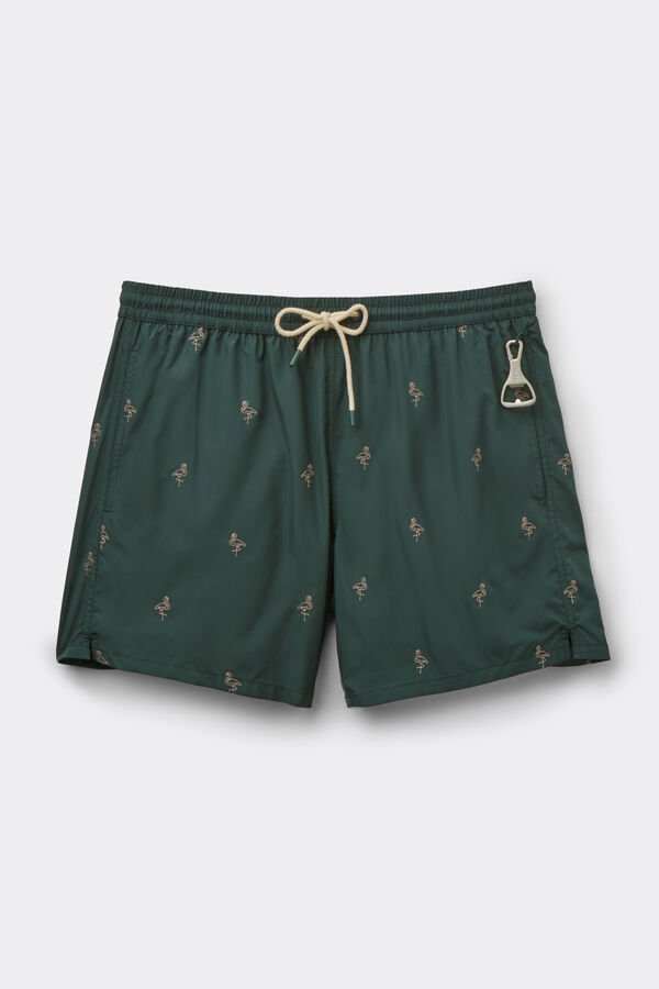 Badeshorts mit Flamingostickerei