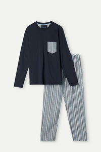 Pijama Largo con Estampado de Rayas de Algodón