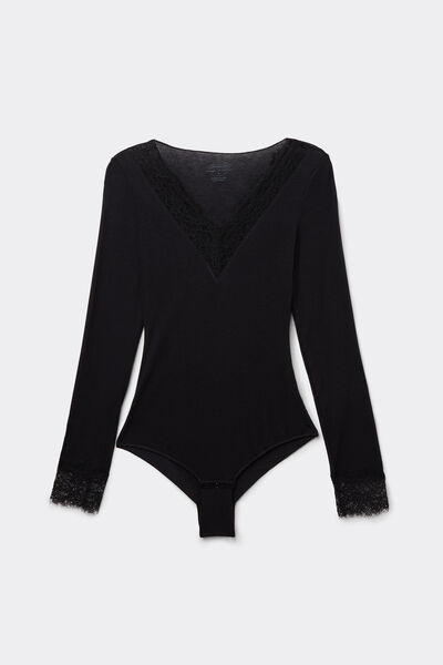 Body Manica Lunga Modal Ultralight con Cashmere e Pizzo