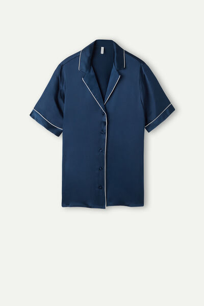 Short-Sleeved Satin Shirt with Contrasting Trim