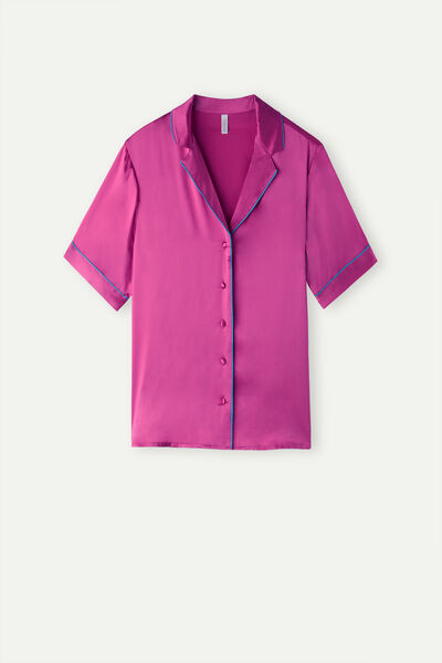 Short Sleeve Silk Shirt with Contrast Trim
