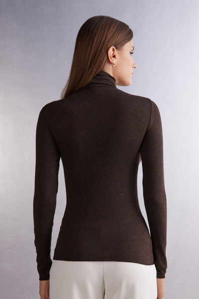 Camiseta de Cuello Alto de Modal Ligero con Cashmere Lamé