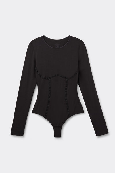Intimissimi Body Manga Larga en Fresh Bamboo Handcrafted Luxury Mujer Negro Tamaño L