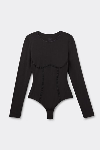 Intimissimi Body Manga Larga en Fresh Bamboo Handcrafted Luxury Mujer Negro Tamaño L