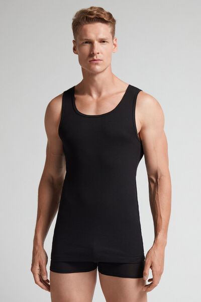 Superior Cotton Ribbed Tank Top Man Black - Intimissimi - Modalova