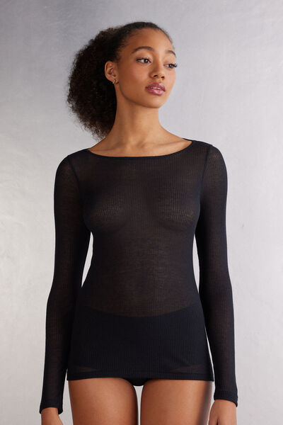 Ultranatural with Cashmere Long Sleeve Top Woman Black - Intimissimi - Modalova