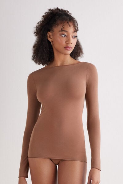 Intimissimi Camiseta Cuello Barco de Algodón Ultralight Cotton Mujer Natural Tamaño L