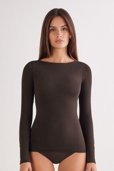 Intimissimi Camiseta Cuello Barco de Algodón Ultralight Cotton Mujer Marrón Tamaño L