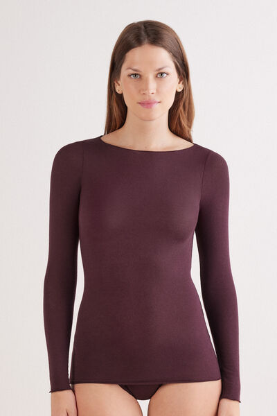 Intimissimi Camiseta con cuello barco en cashmere de manga Larga Mujer Rojo Tamaño M