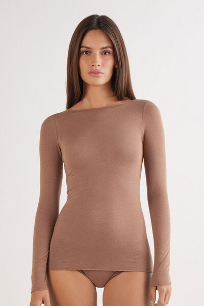 Intimissimi Camiseta con cuello barco en cashmere de manga Larga Mujer Natural Tamaño L