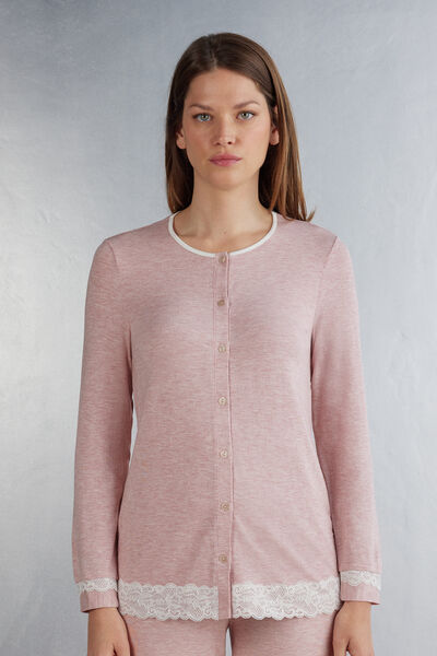 Intimissimi Maglia Aperta Davanti in Modal e Pizzo Donna Rosa Chiaro Taglia S