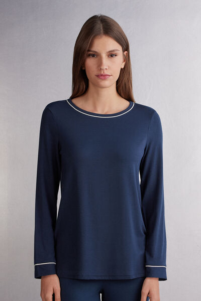 Long Sleeve Modal Top Woman Blue - Intimissimi - Modalova