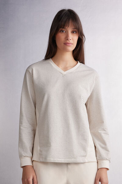 Intimissimi Maglia Scollo a V Creamy Stripes Donna Naturale Taglia S