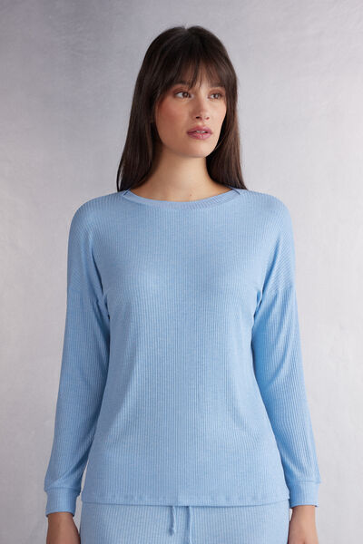 Intimissimi Maglia Manica Lunga con Scollo a Barchetta in Modal Chic Comfort Donna Azzurro Taglia S