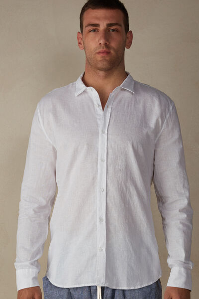 Intimissimi Camicia in Lino e Cotone Uomo Bianco Taglia XL