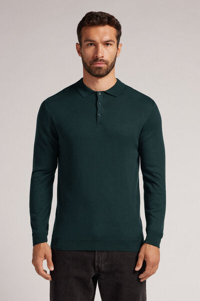 Long Sleeve Knit Polo Man Green - Intimissimi - Modalova