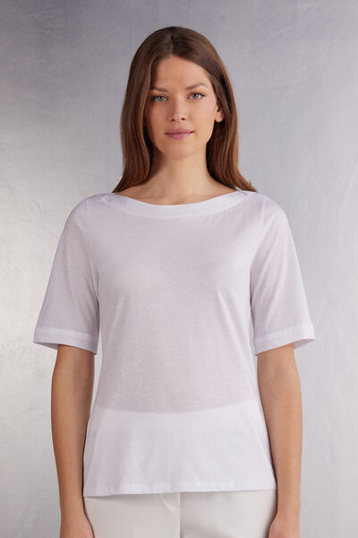 Intimissimi Maglia Manica Corta Scollo a Barchetta in Cotone Supima® Ultrafresh Donna Bianco Taglia S