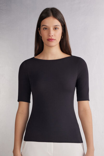 Fresh Bamboo Bateau Neck Top Woman Black - Intimissimi - Modalova