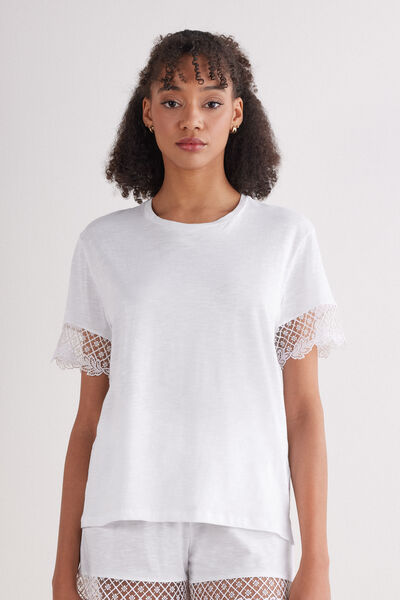 Intimissimi Camiseta de Manga Corta de Algodón Sophisticated Allure Mujer Blanco Tamaño M