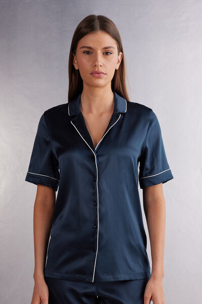 Menswear Cut Short Sleeve Silk Shirt Woman Blue - Intimissimi - Modalova