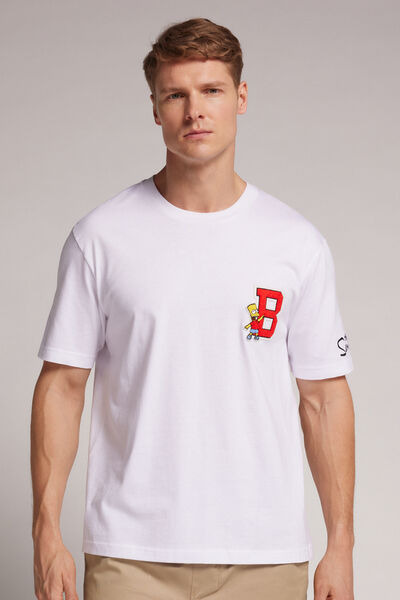Intimissimi T-shirt The Simpsons in Cotone con Patch Bart Uomo Bianco Taglia XL