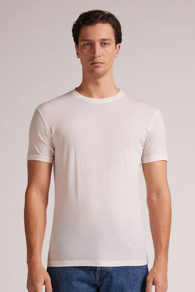 Intimissimi Camiseta Manga Corta de Lana Merina Elastizada Hombre Blanco Tamaño L