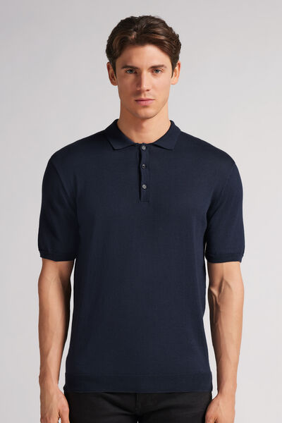 Cotton Short Sleeve Knit Polo Shirt Man Blue Size S - Intimissimi - Modalova